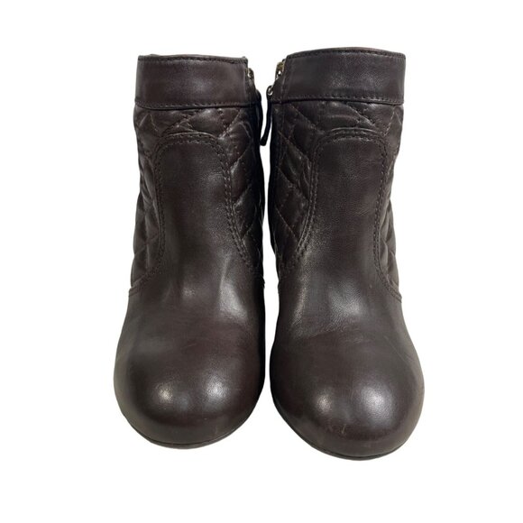 Tory Burch Leila Brown Quilted Leather Stacked Wedge Heel Bootie Sz 6.5M - Picture 5 of 10